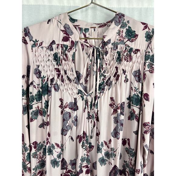 Free People Top Peddle Crepe So Fine Peasant Tunic Dark Floral Boho Feminine - Picture 2 of 8